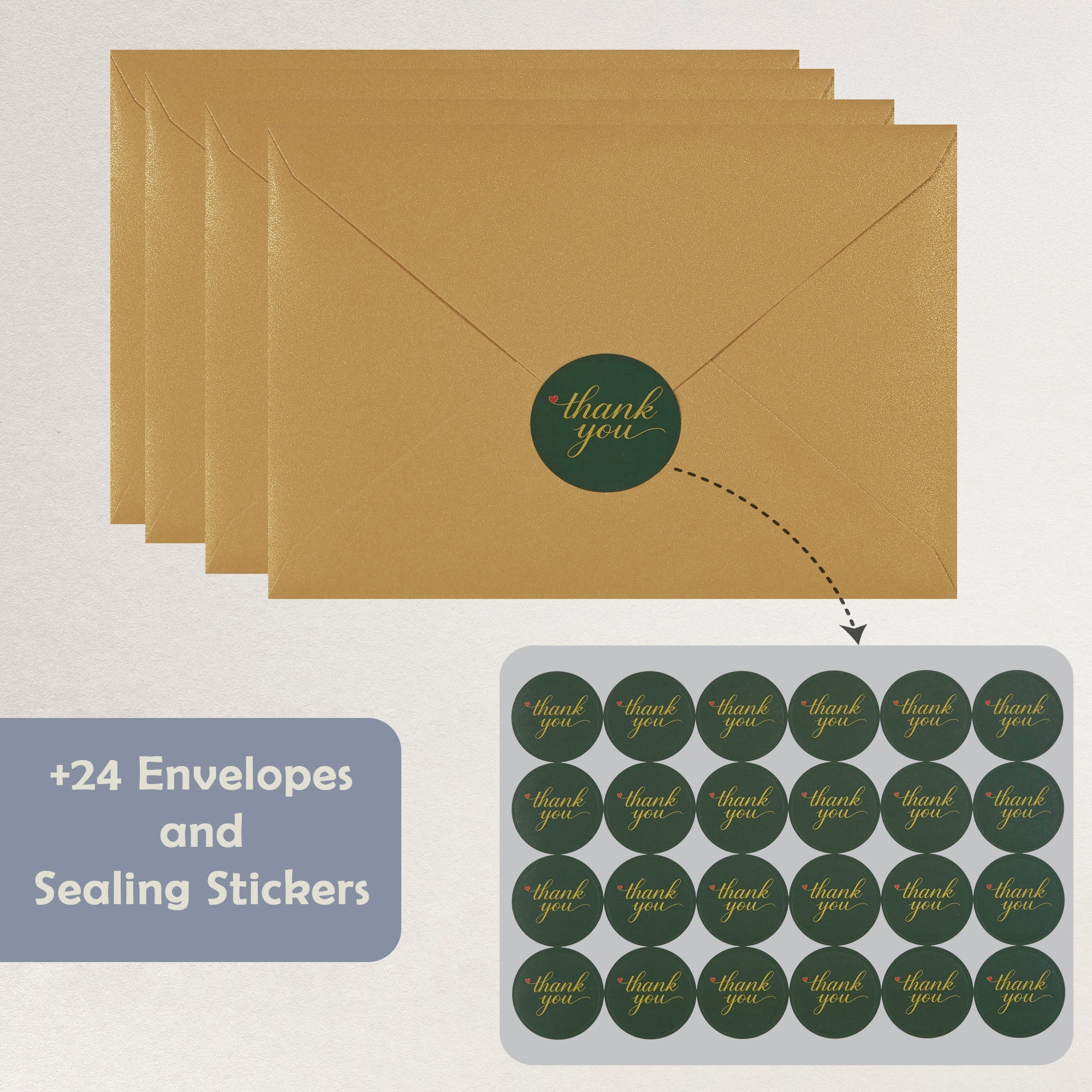 Cheerin 24 Pack Green Thank You Cards With Envelopes Set - Elegant Gold Foil Thank You Notes for Wedding, Birthday and Business