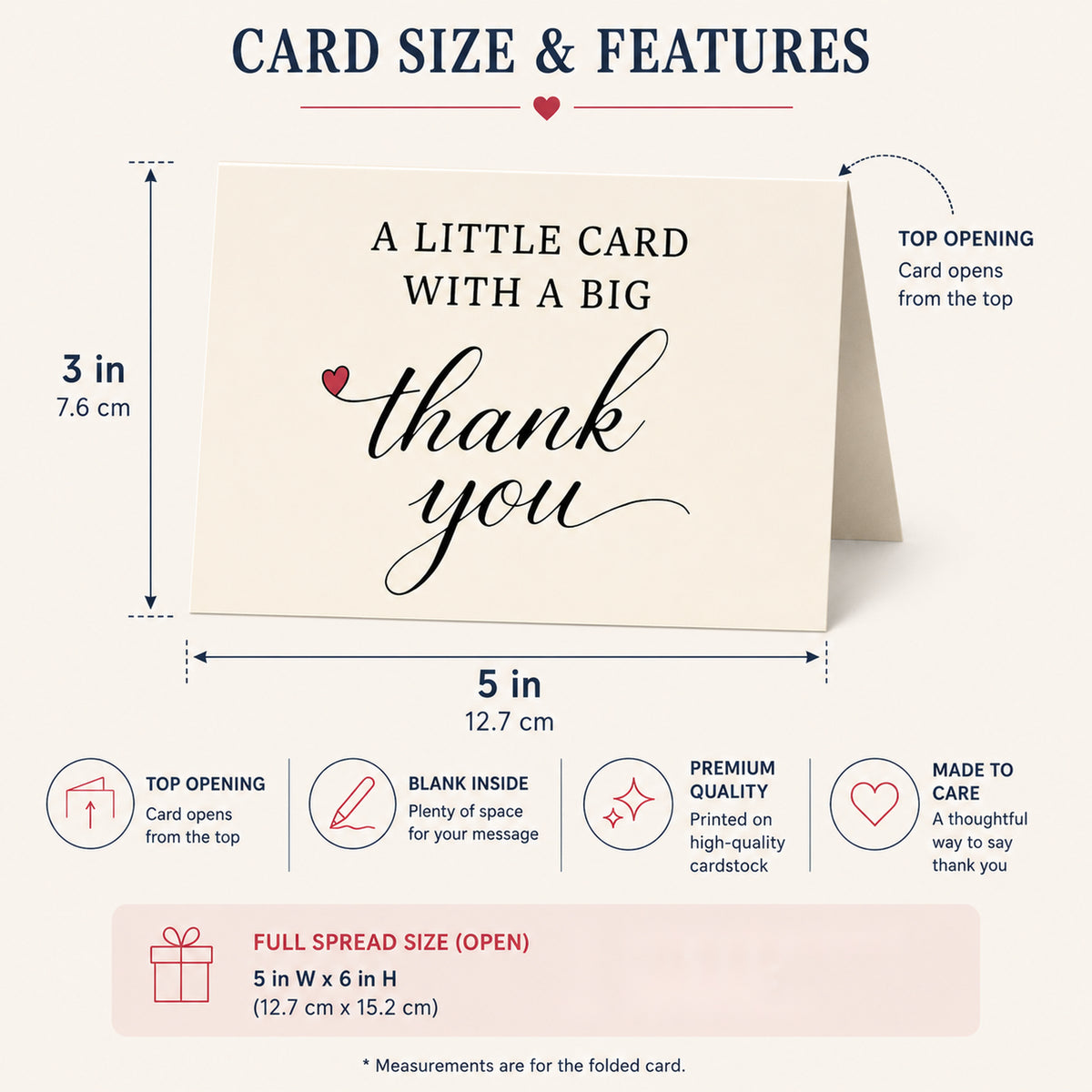 A Little Card with a Big Thank You card โ dimensions and features