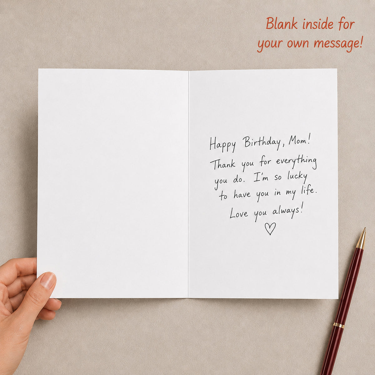 Funny I Love You Mom Card with Red Envelope, Blank Inside โ blank interior