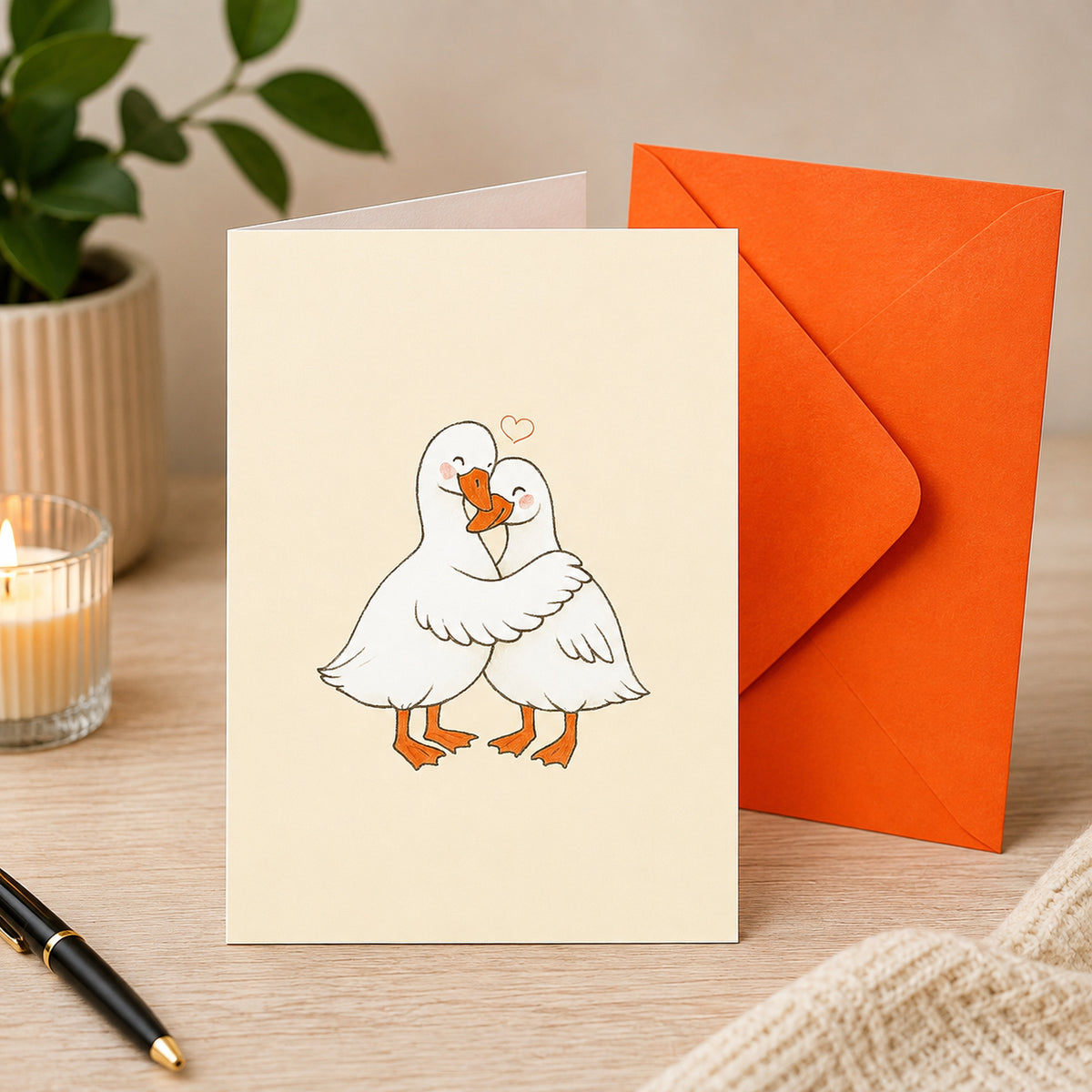 Duck couple love greeting card — lifestyle view