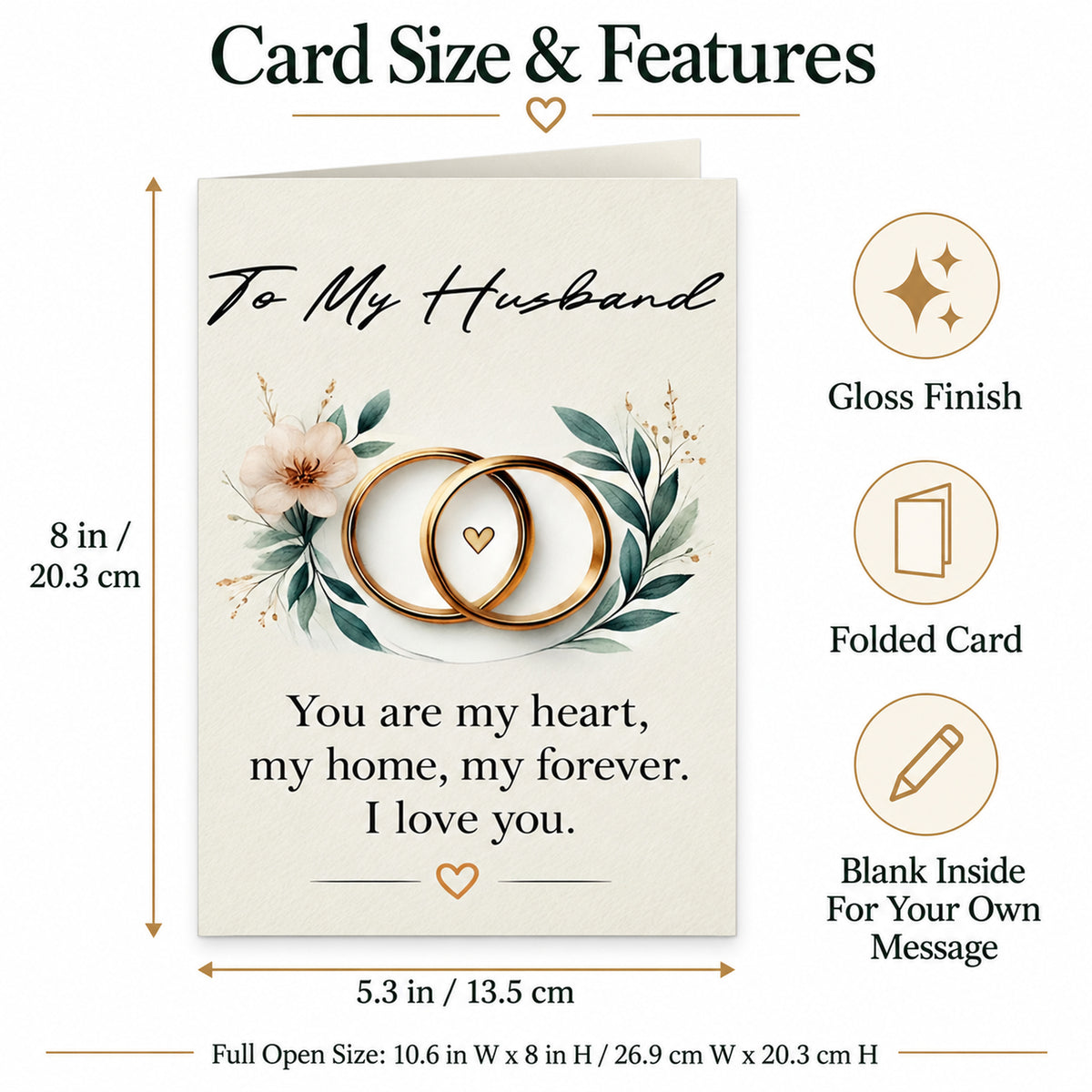 To My Husband Romantic Love Card with Red Envelope — card dimensions and features