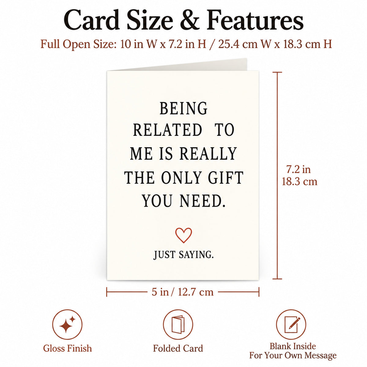 Funny Family Greeting Card with Kraft Envelope โ card dimensions and features