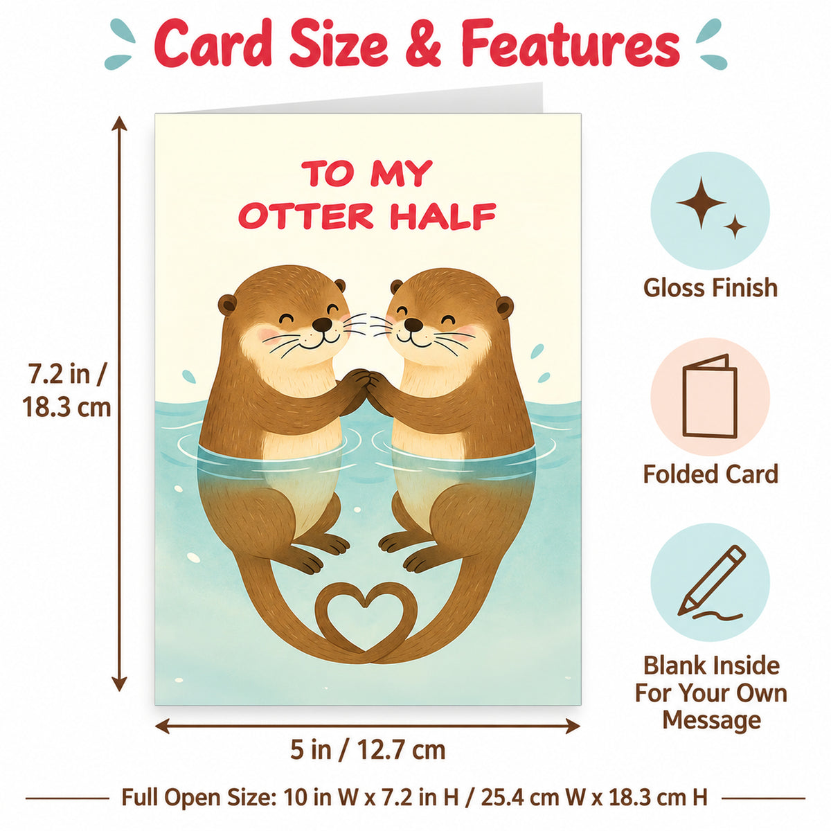 Otter Love Greeting Card with Red Envelope โ card dimensions and features