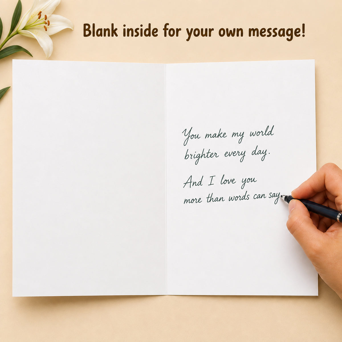 Penguin I Love You Card with Red Envelope — card interior and message example