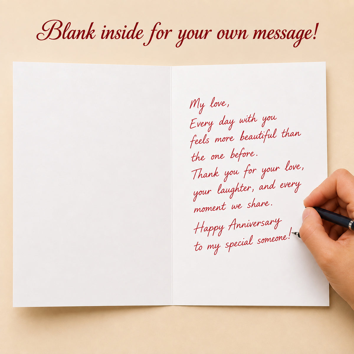 Red Rose Greeting Card Blank Inside โ card interior and message example