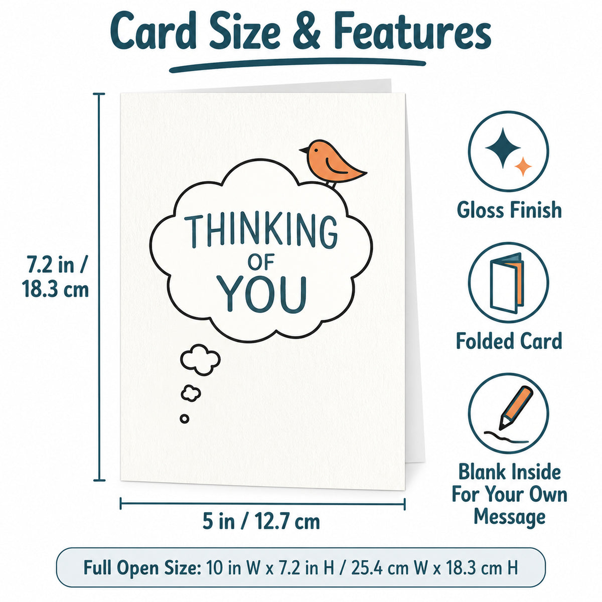 Thinking of You Greeting Card with Kraft Envelope โ card dimensions and features