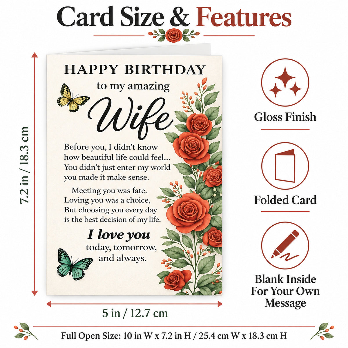 Cheerin Amazing Wife Floral Birthday Card โ card dimensions and features