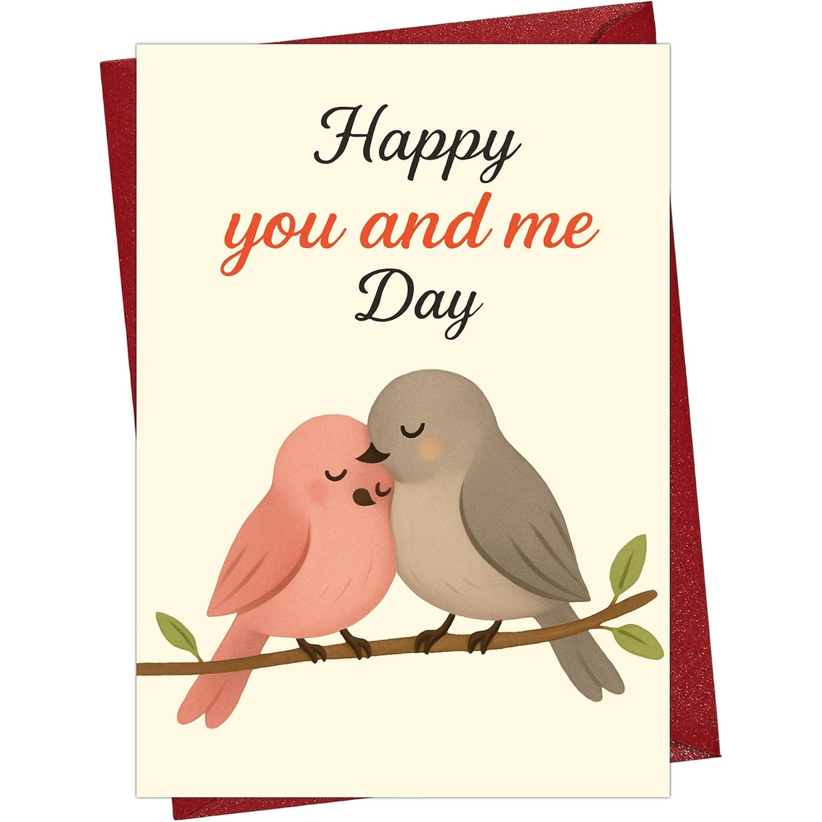 You and Me Romantic Greeting Card with Red Envelope โ front cover and envelope