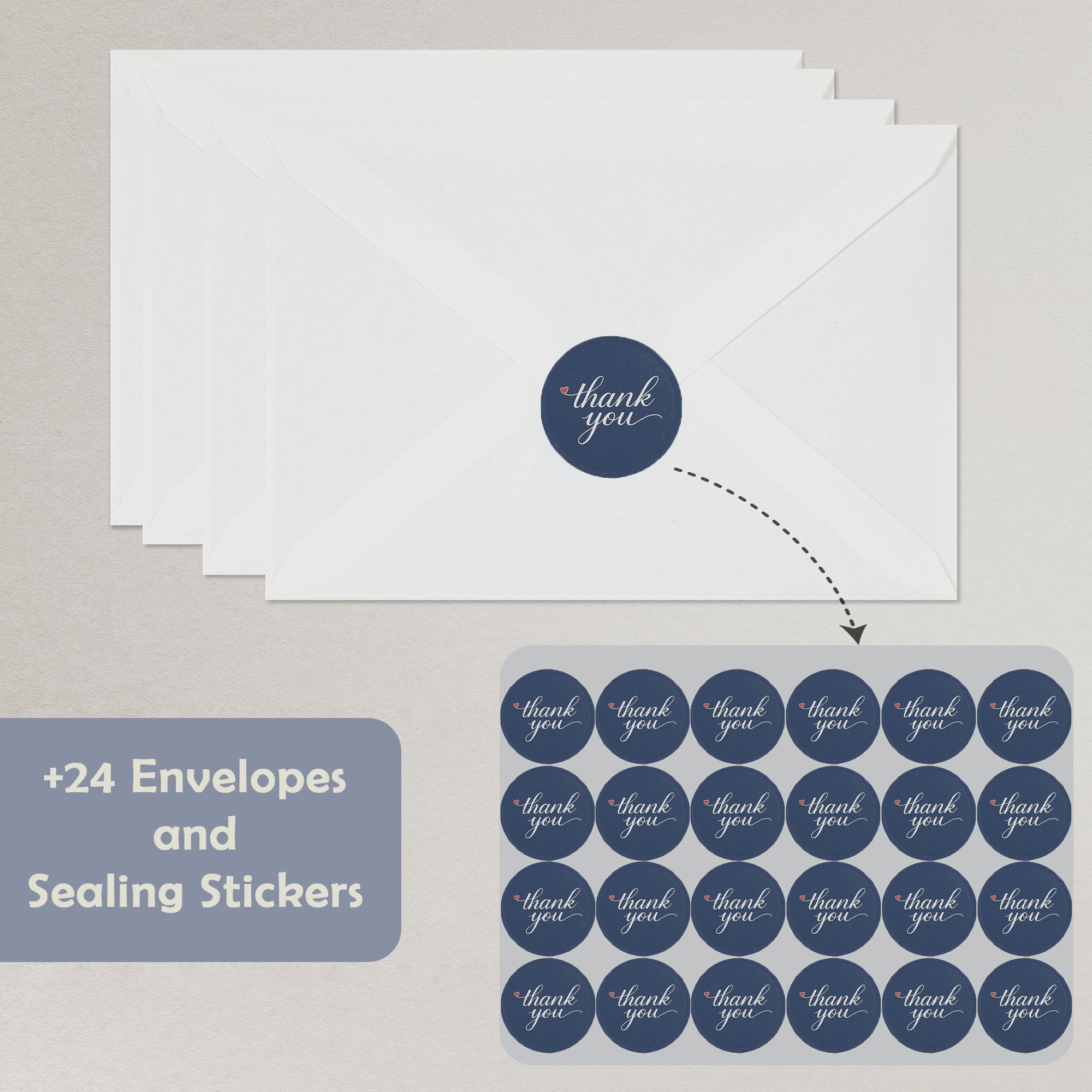 Cheerin 24 Pack Blue Thank You Cards With Envelopes Set - Elegant Silver Foil Thank You Notes for Wedding, Birthday and Business
