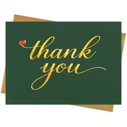 Cheerin 24 Pack Green Thank You Cards With Envelopes Set - Elegant Gold Foil Thank You Notes for Wedding, Birthday and Business
