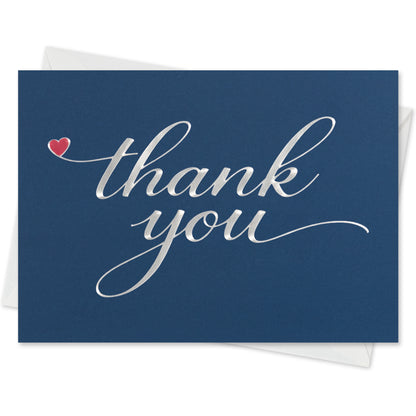 Cheerin 24 Pack Blue Thank You Cards With Envelopes Set - Elegant Silver Foil Thank You Notes for Wedding, Birthday and Business