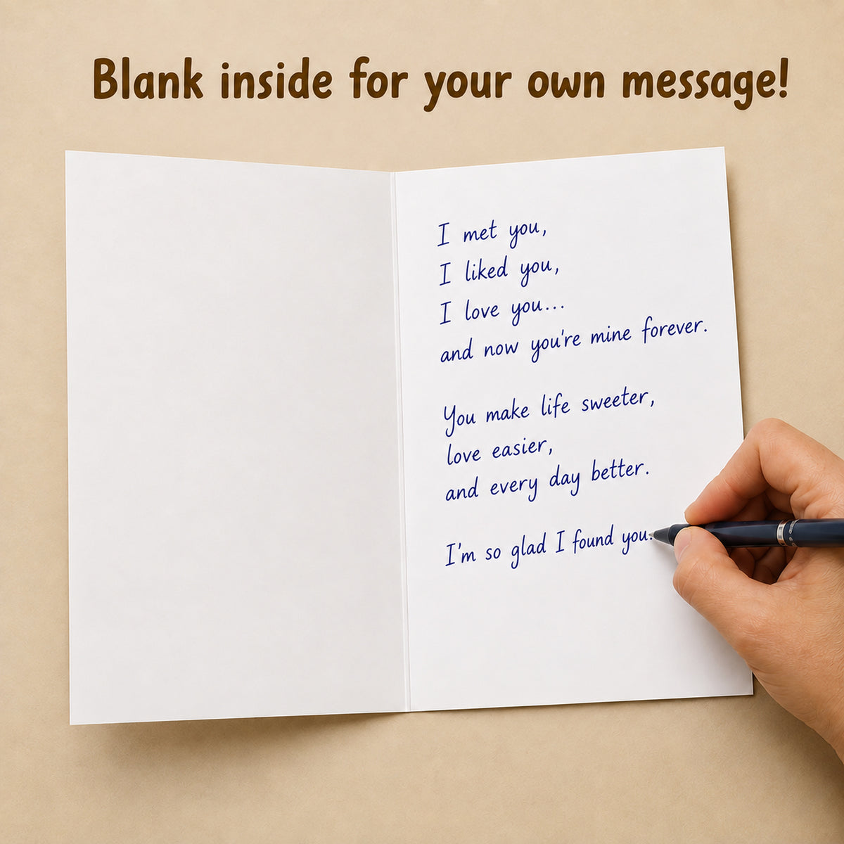 Funny Romantic Love Card with Red Envelope — card interior and message example
