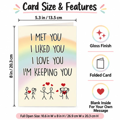 Funny Romantic Love Card with Red Envelope — card dimensions and features