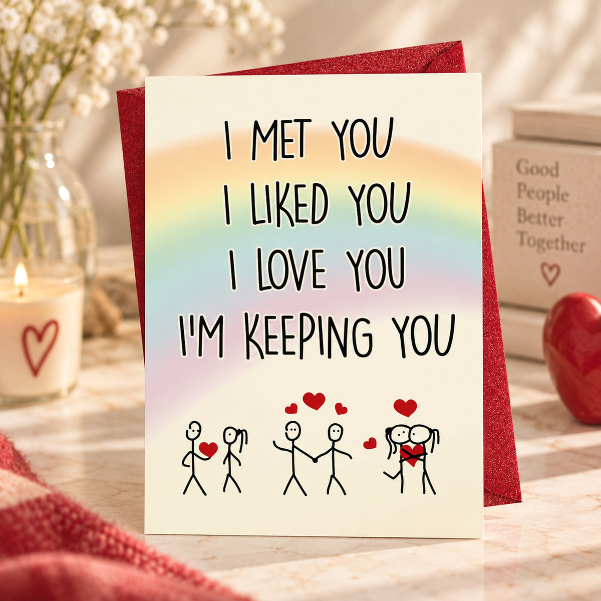 Funny Romantic Love Card with Red Envelope — card in a gift setting