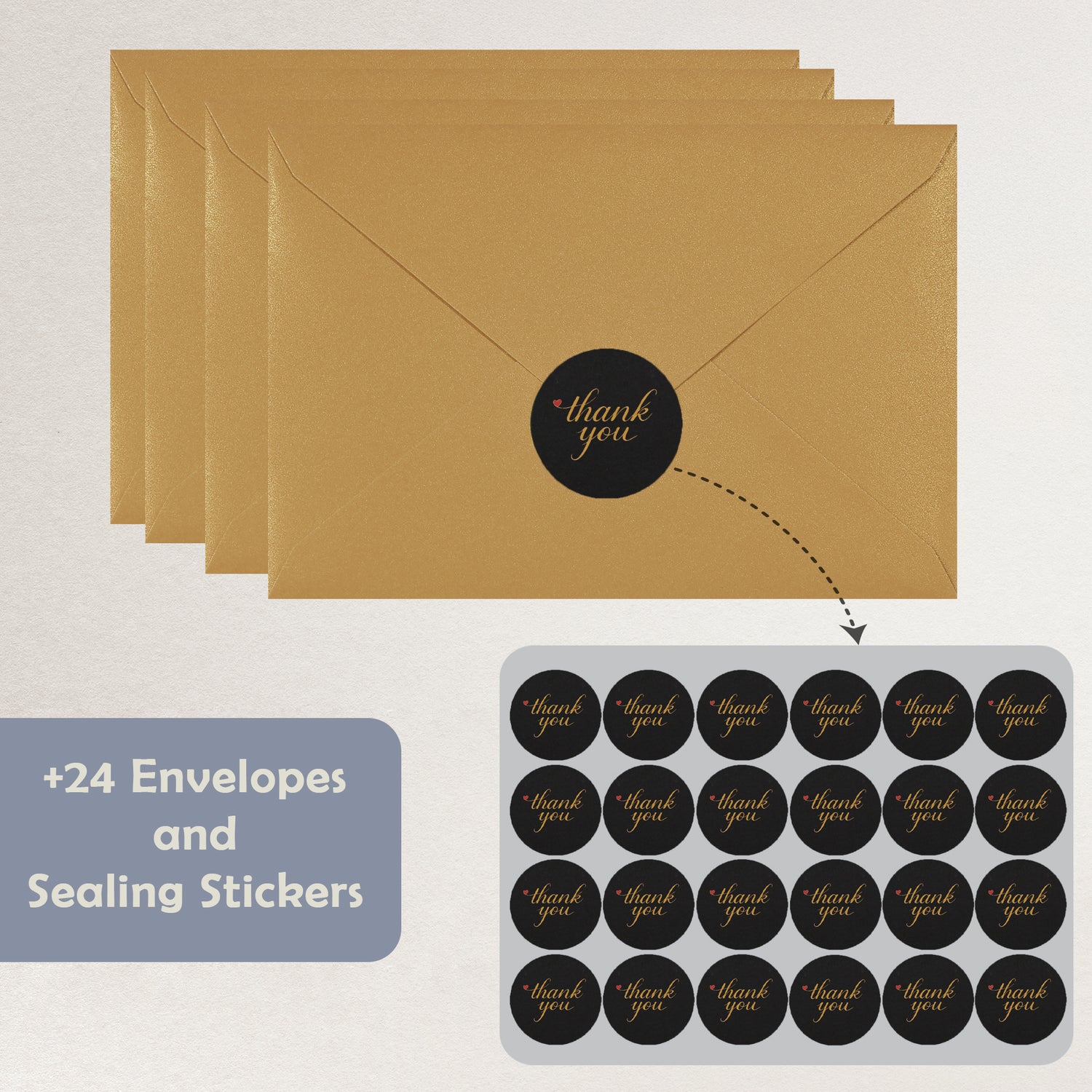 Cheerin 24 Pack Black Thank You Cards With Envelopes Set - Elegant Gold Foil Thank You Notes for Wedding, Birthday and Funeral