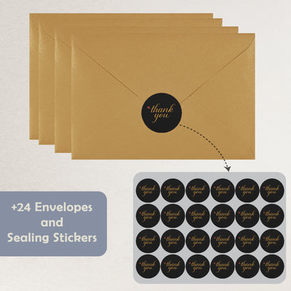Cheerin 24 Pack Black Thank You Cards With Envelopes Set - Elegant Gold Foil Thank You Notes for Wedding, Birthday and Funeral