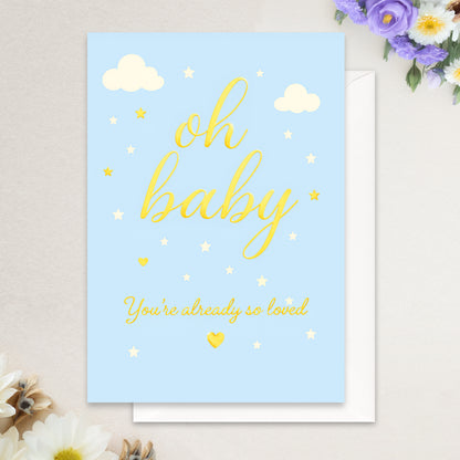 Cheerin Blue Baby Shower Cards for Boy with Envelope - Cute &