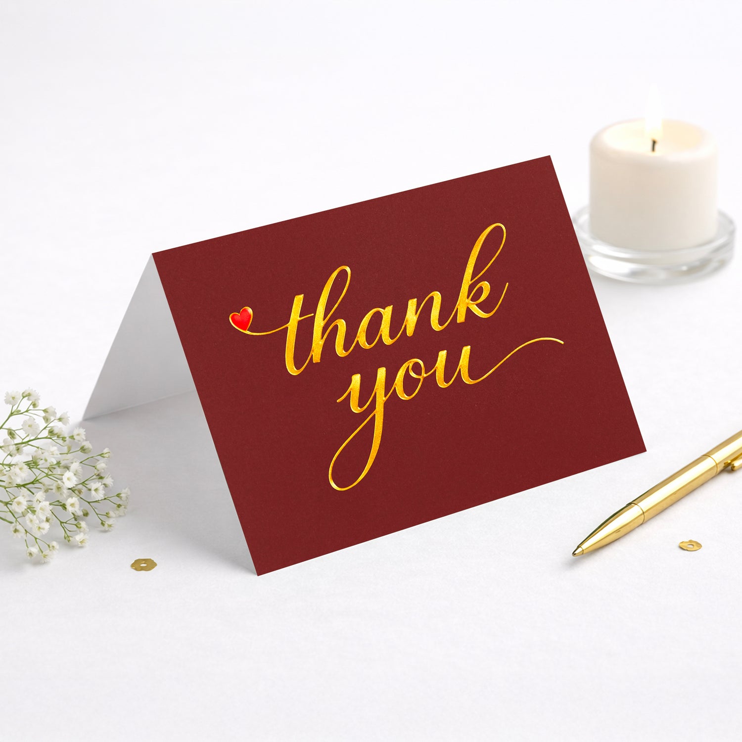 Cheerin 24 Pack Red Thank You Cards With Envelopes Set - Elegant Gold Foil Thank You Notes for Wedding, Birthday and Business