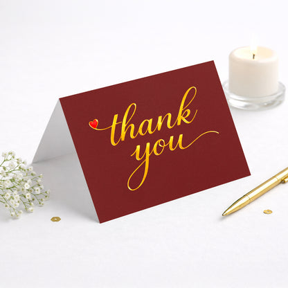 Cheerin 24 Pack Red Thank You Cards With Envelopes Set - Elegant Gold Foil Thank You Notes for Wedding, Birthday and Business