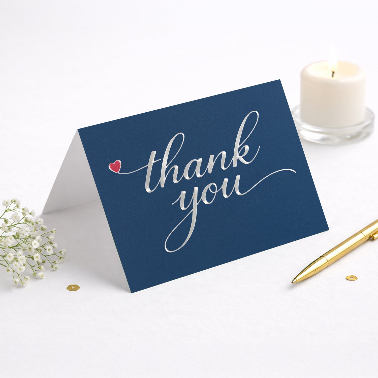 Cheerin 24 Pack Blue Thank You Cards With Envelopes Set - Elegant Silver Foil Thank You Notes for Wedding, Birthday and Business
