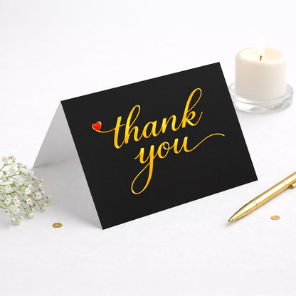 Cheerin 24 Pack Black Thank You Cards With Envelopes Set - Elegant Gold Foil Thank You Notes for Wedding, Birthday and Funeral