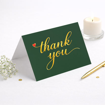 Cheerin 24 Pack Green Thank You Cards With Envelopes Set - Elegant Gold Foil Thank You Notes for Wedding, Birthday and Business