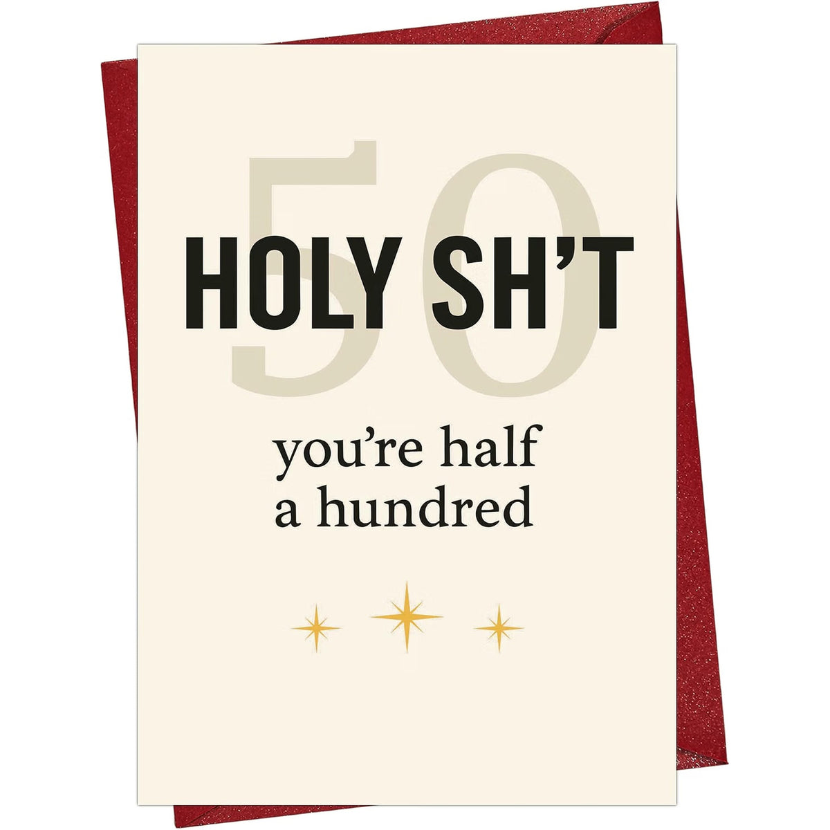Funny 50th Birthday Card with Red Envelope — front cover and envelope