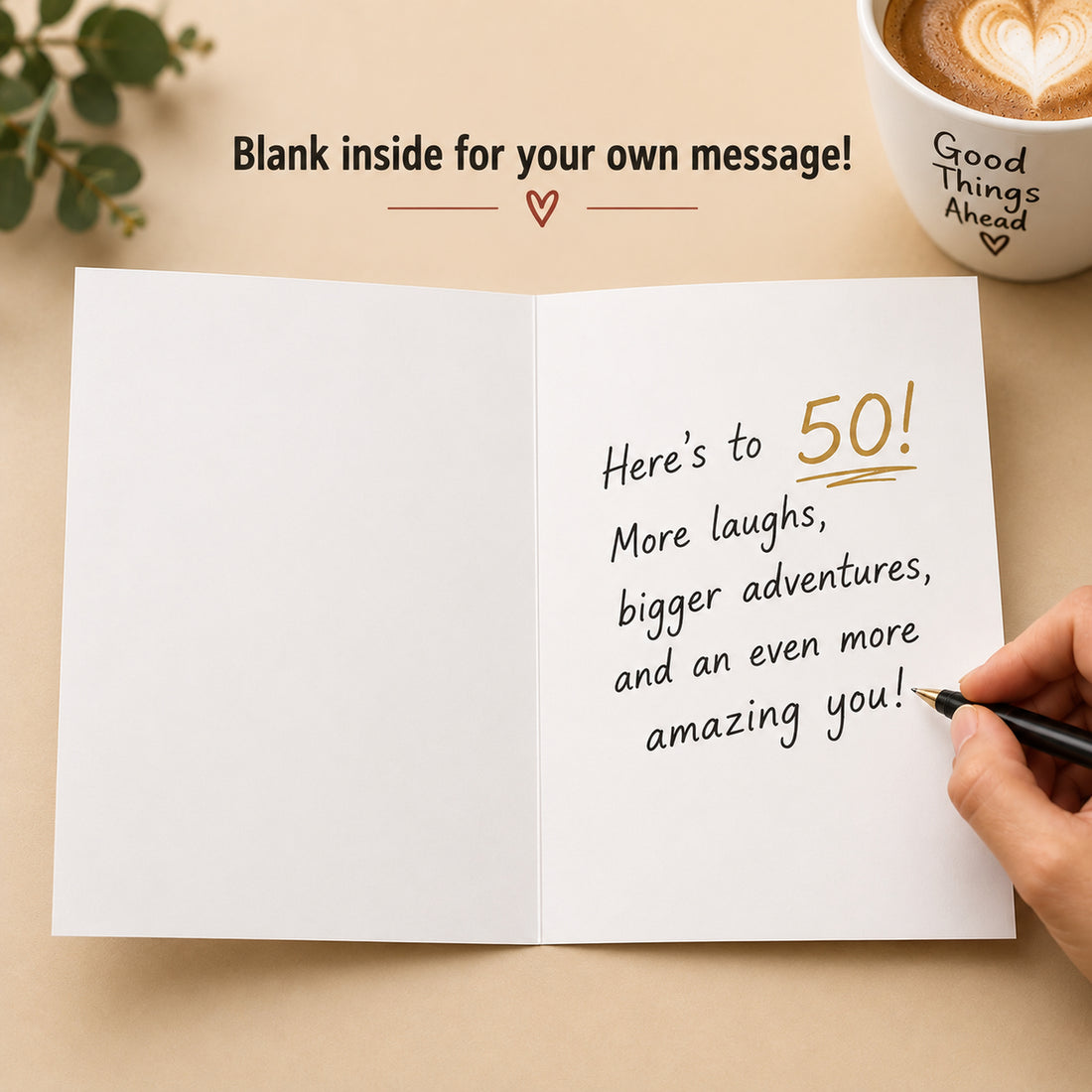 Funny 50th Birthday Card with Red Envelope — card interior and message example