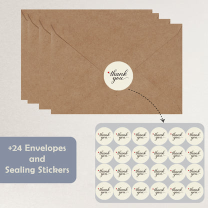 Cheerin 24 Pack Warm White Thank You Cards With Envelopes Set - Elegant Thank You Notes for Wedding, Birthday and Business