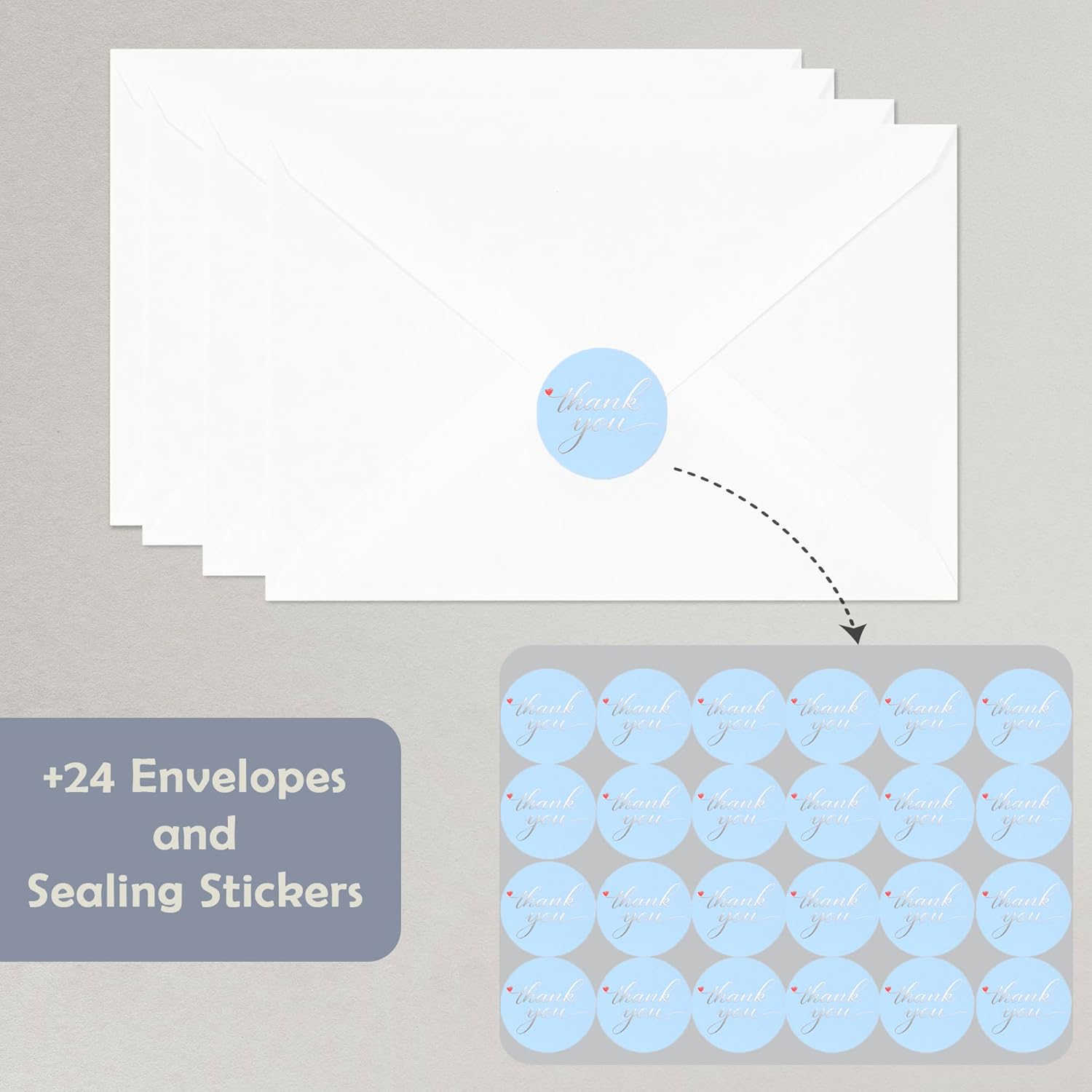 Cheerin 24 Pack Light Blue Thank You Cards With Envelopes Set - Elegant Silver Foil Thank You Notes for Wedding, Birthday and Baby Shower