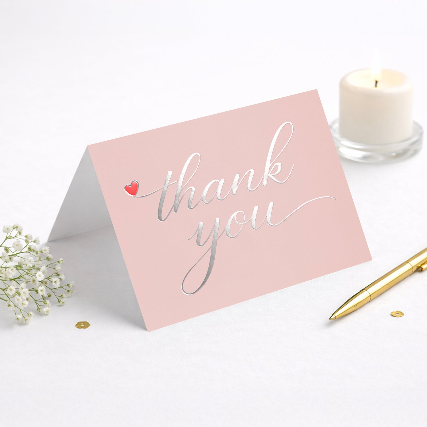 Cheerin 24 Pack Pink Thank You Cards With Envelopes Set - Elegant Silver Foil Thank You Notes for Wedding, Birthday and Baby Shower