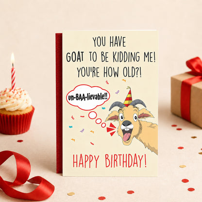 Funny goat birthday card — lifestyle view