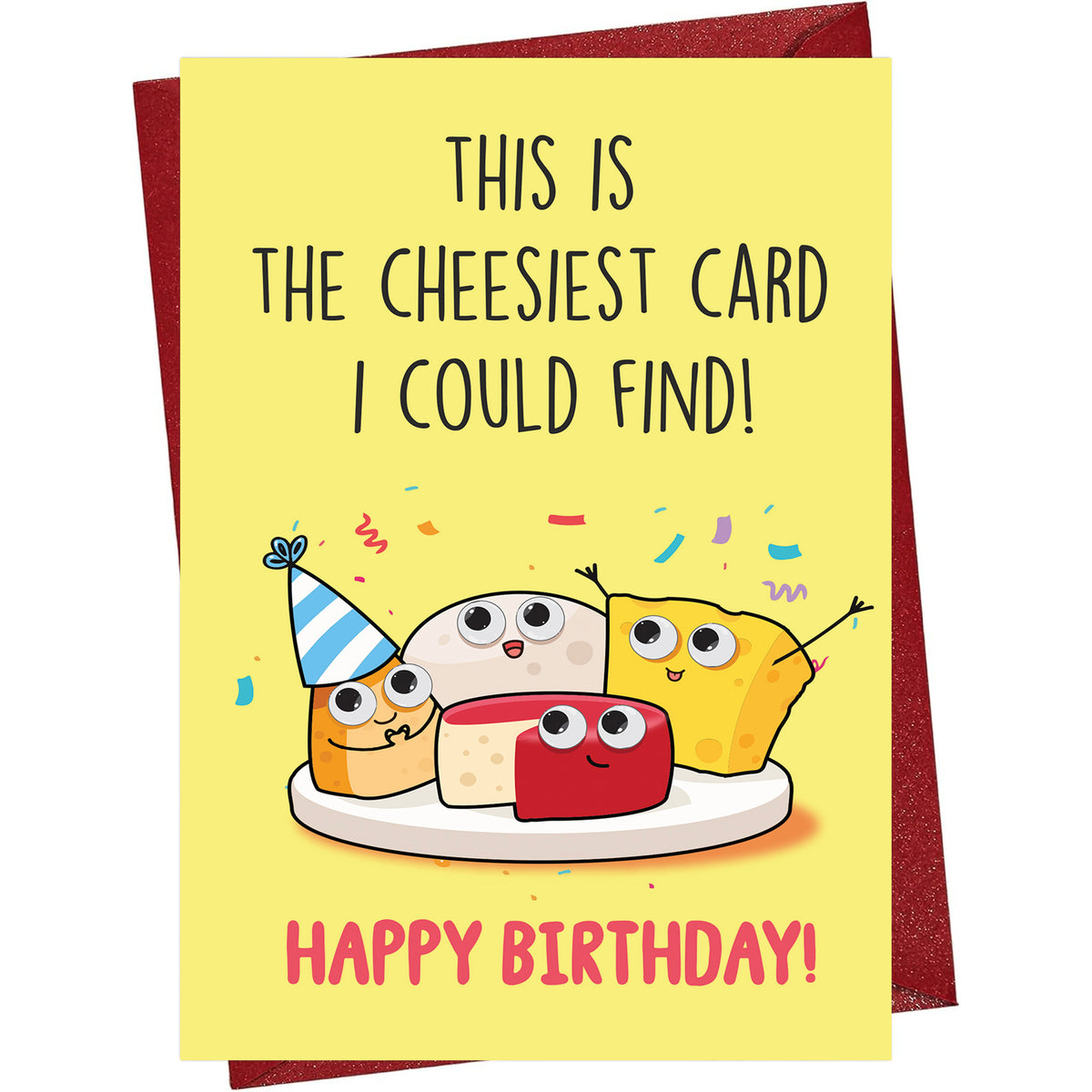 Funny cheesy birthday card — front and envelope