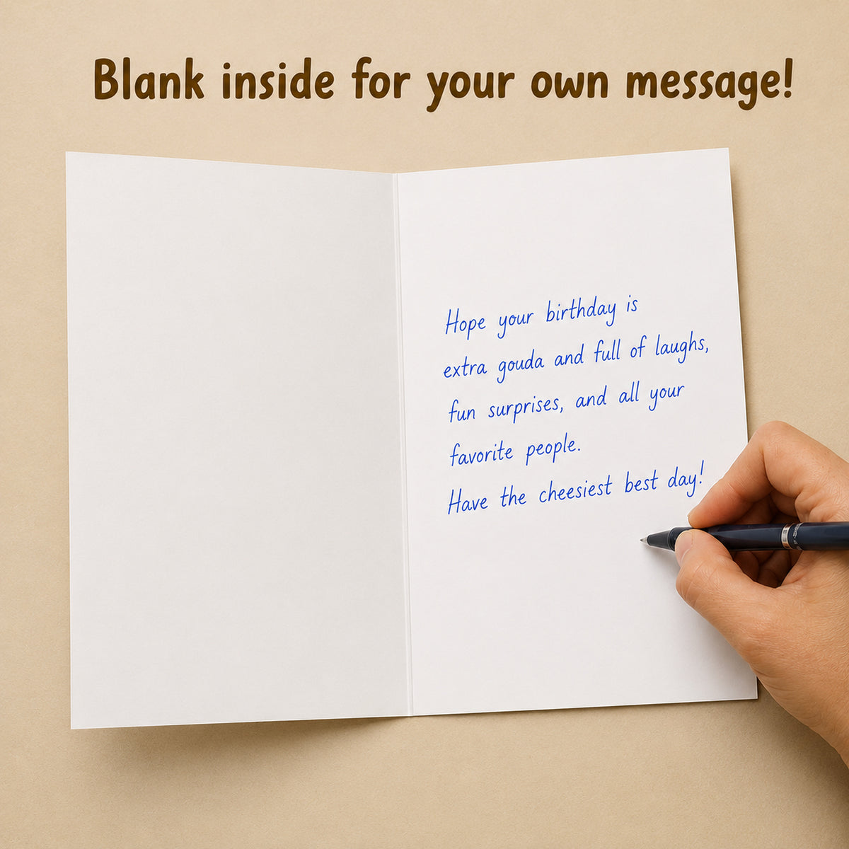 Funny cheesy birthday card — interior message example