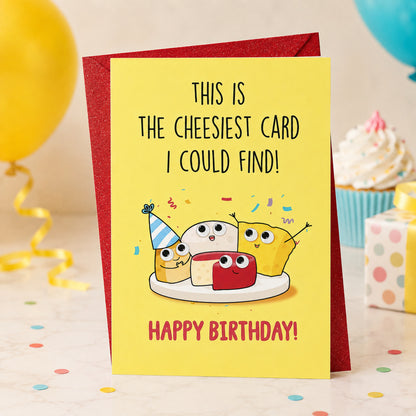 Funny cheesy birthday card — lifestyle view