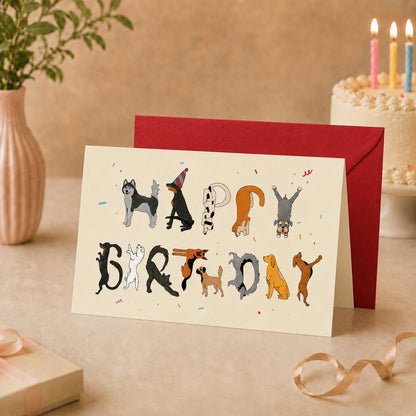 Dog Birthday Card with Red Envelope, Blank Inside - lifestyle view