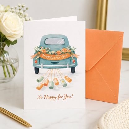 Happily Ever After wedding greeting card — lifestyle view