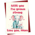 Cute Elephant Love You Mom Greeting Card with Red Envelope front cover