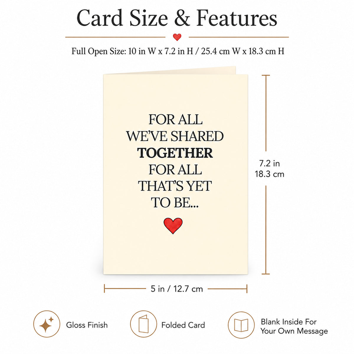 Romantic Love Card with Red Envelope, Blank Inside - size and product details