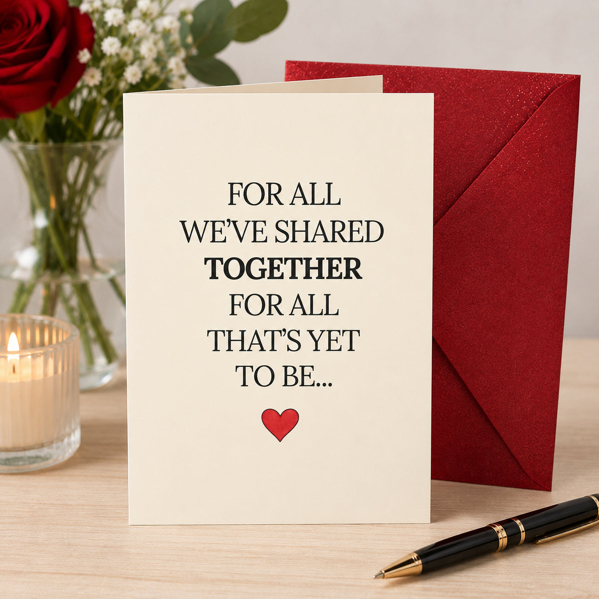 Romantic Love Card with Red Envelope, Blank Inside - lifestyle view