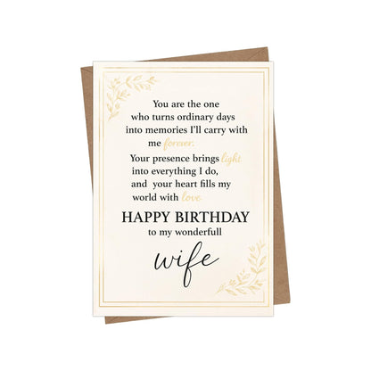 Romantic Birthday Card for Wife with Kraft Envelope - front cover