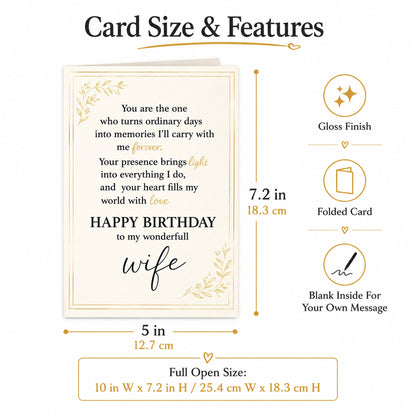 Romantic Birthday Card for Wife with Kraft Envelope - size and product details