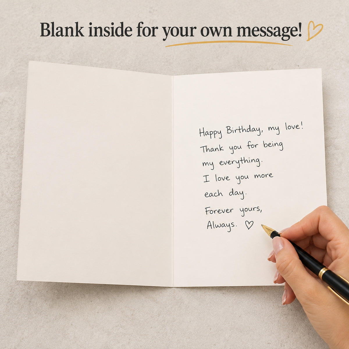 Romantic Birthday Card for Wife with Kraft Envelope - inside message
