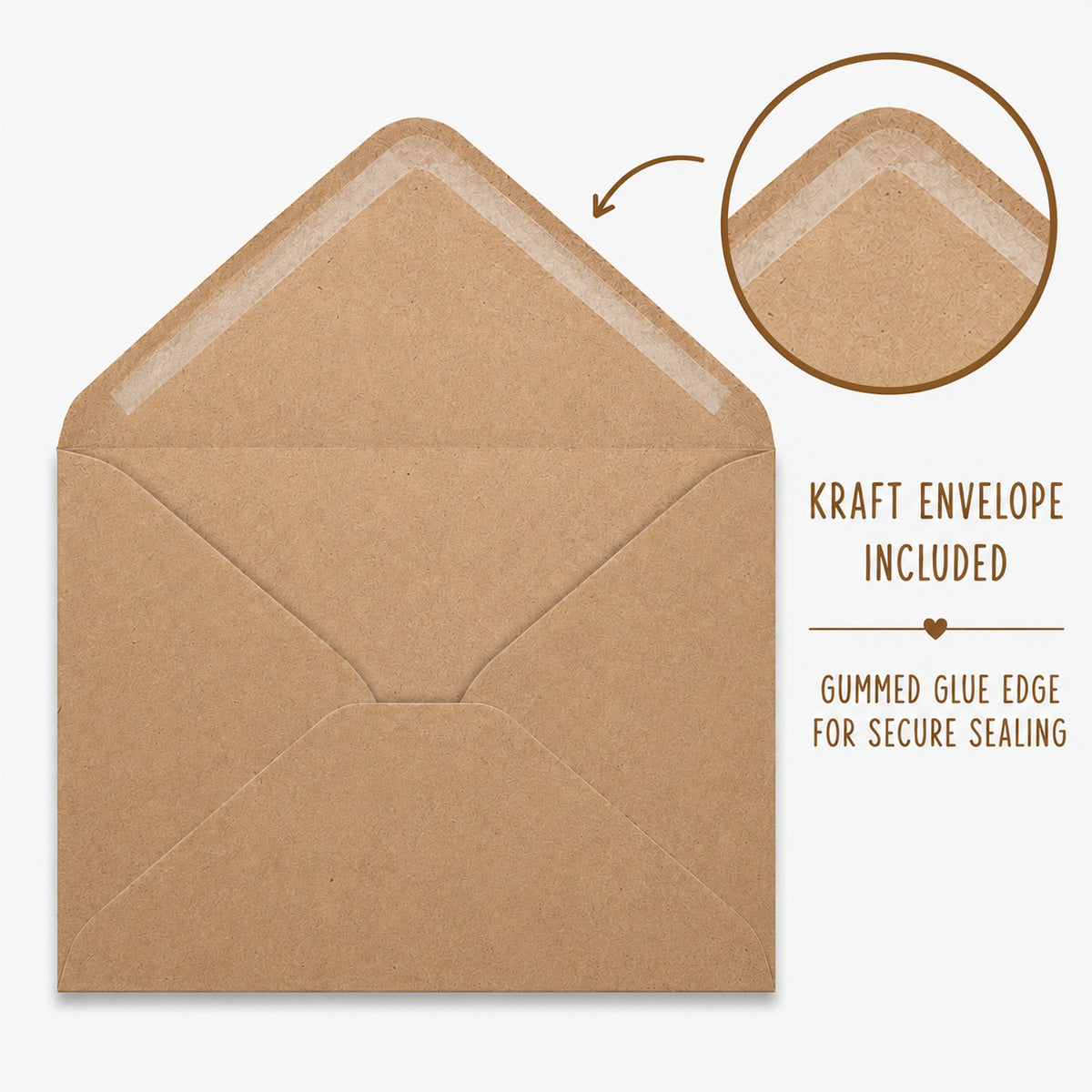 Romantic Birthday Card for Wife with Kraft Envelope - envelope and card detail