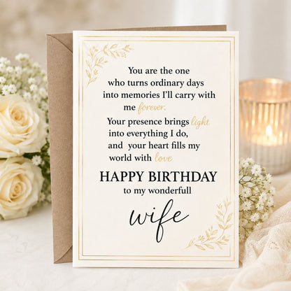 Romantic Birthday Card for Wife with Kraft Envelope - lifestyle view