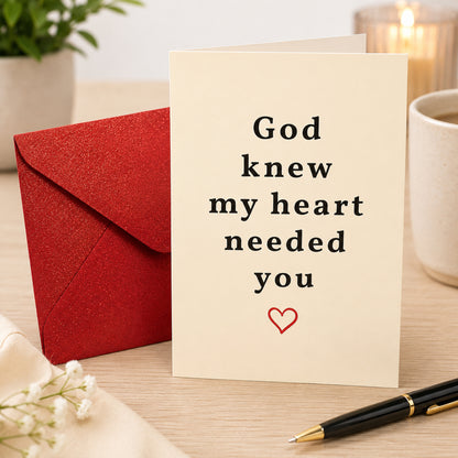 God Knew Love Greeting Card with Red Envelope - lifestyle view