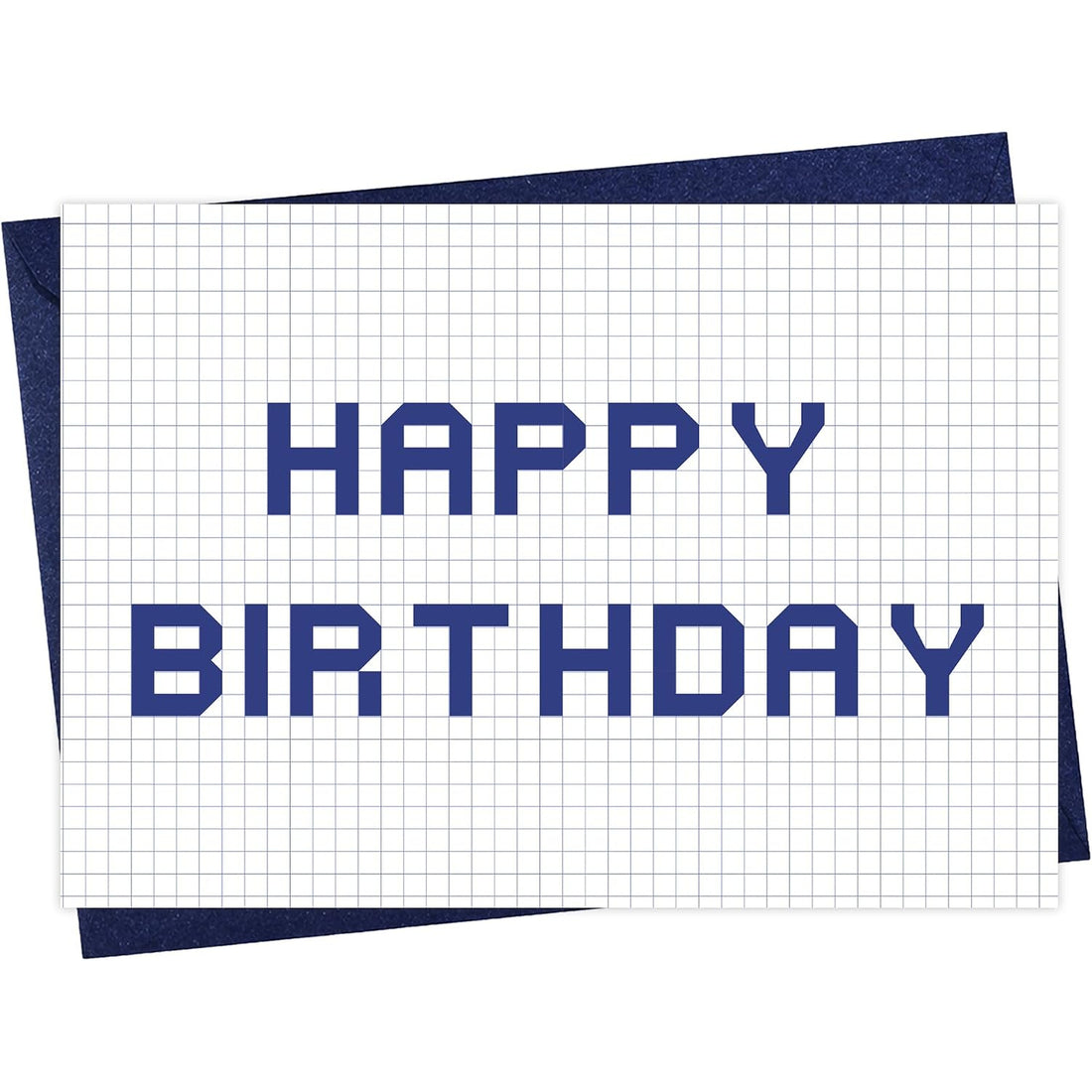 Happy Birthday Card with Grid Paper Design — front cover and envelope