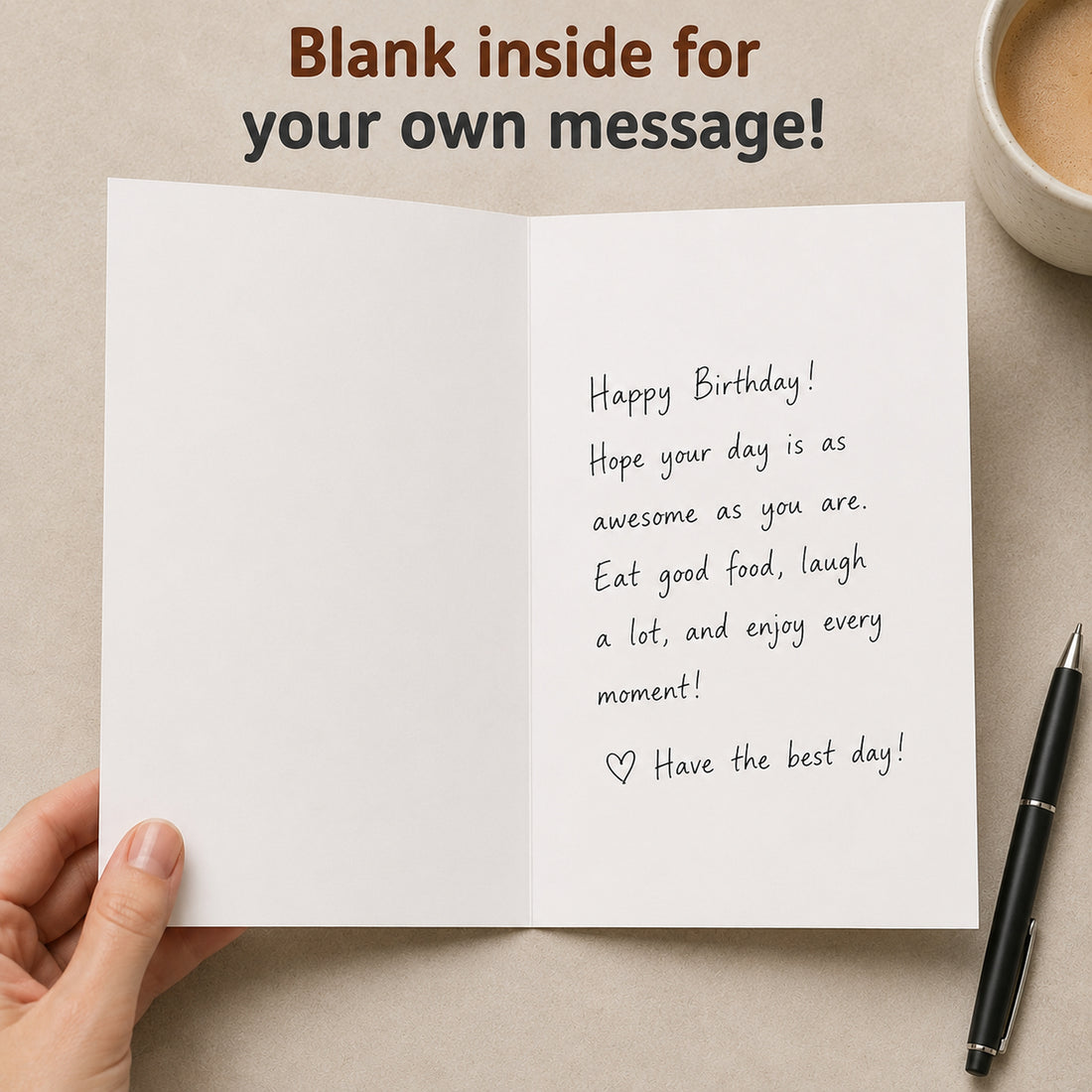 Funny Birthday Steak Card with Kraft Envelope — interior with handwritten message example