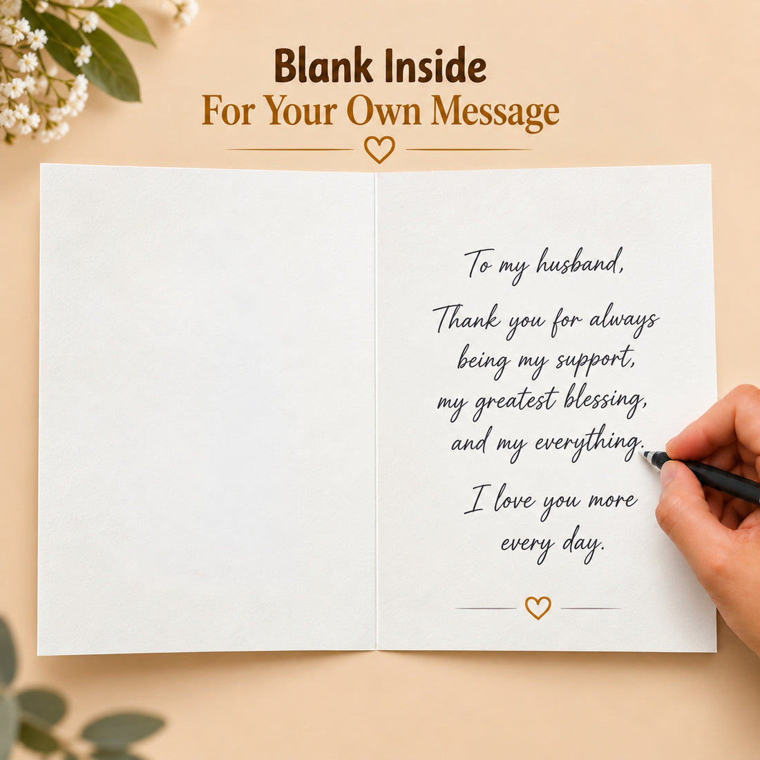 To My Husband Romantic Love Card with Red Envelope — interior with handwritten message example
