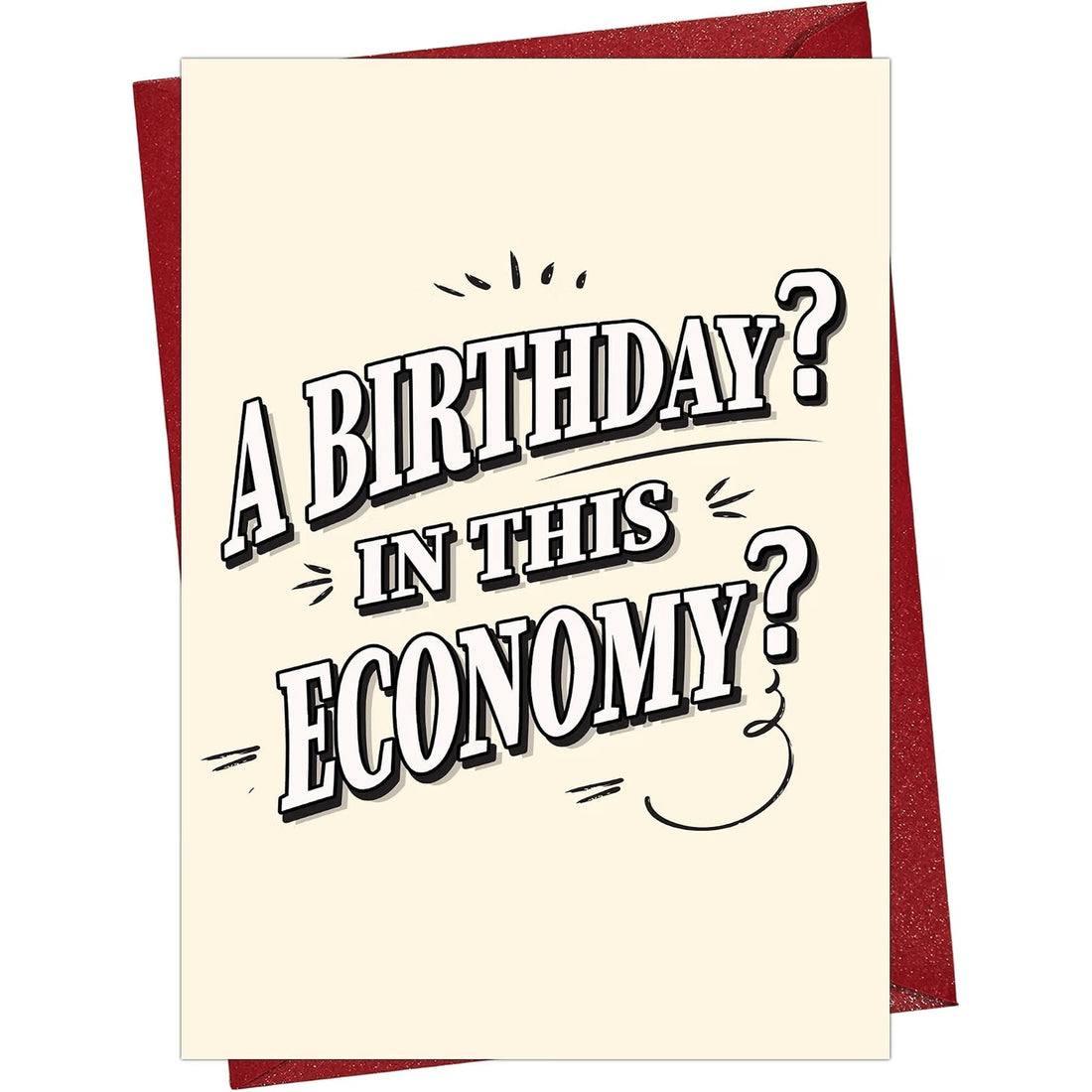 Funny Birthday Card with Red Envelope, Blank Inside — front cover and envelope